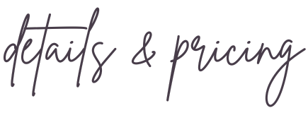 Graphic of cursive text "Details & Pricing"